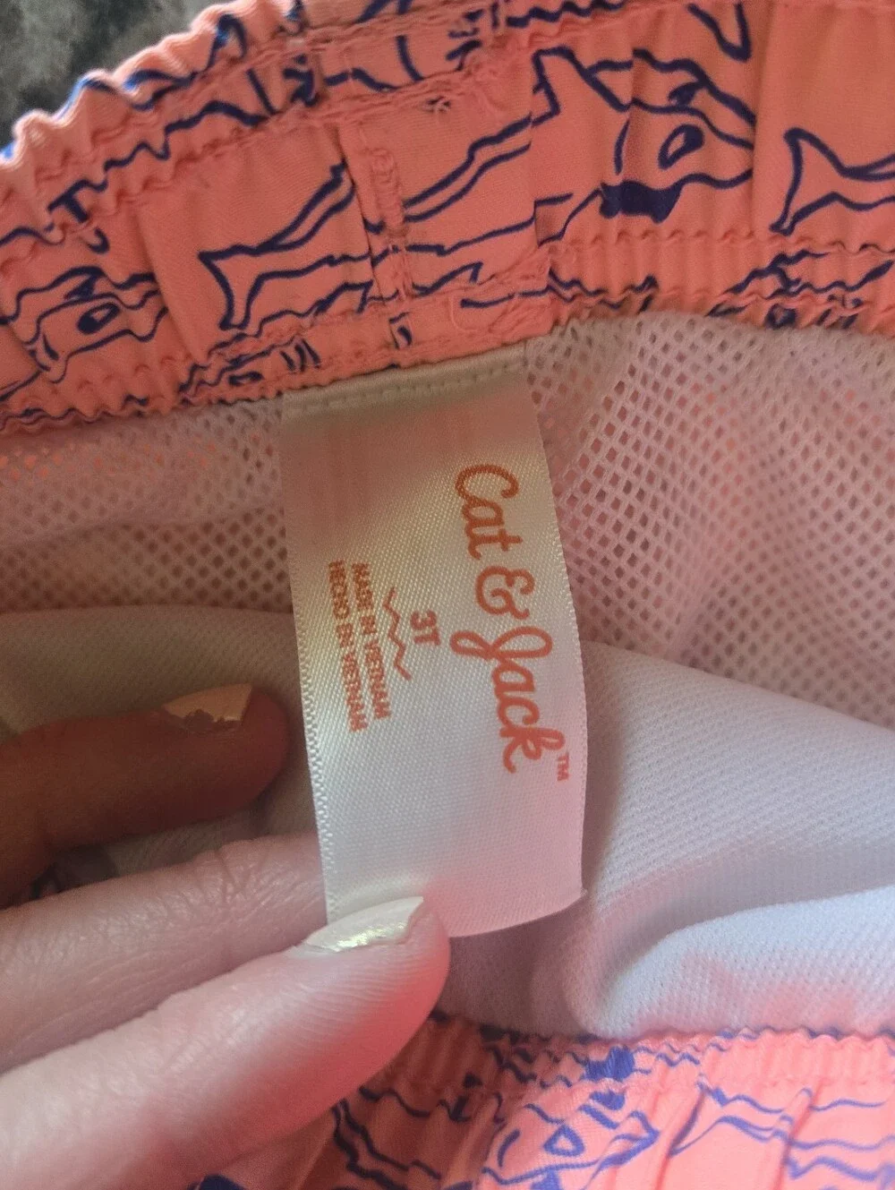 Cat & Jack Pink Swim Trunks with Navy Shark Print